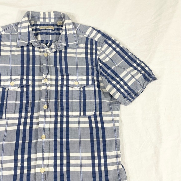 Burberry Brit Mens Blue Plaid Short Sleeve Button Up Seersucker Shirt Size S - Picture 3 of 10